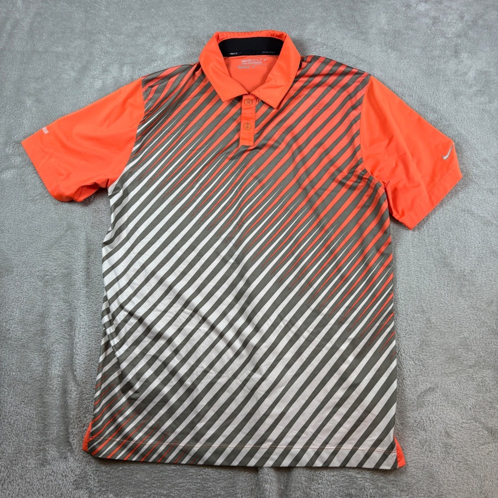 Nike Shirts Men Medium Tour Performance Dri-FIT Diagonal Stripe Orange Polo